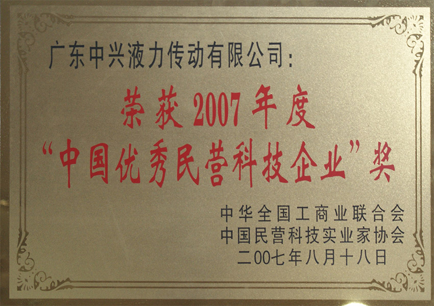 2007年中國優(yōu)秀民營科技企業